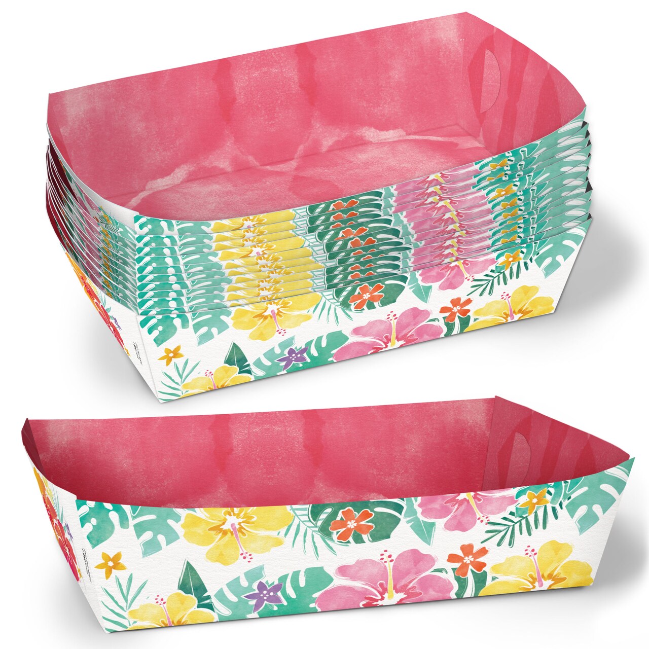 Big Dot of Happiness Hawaiian Luau Party Paper Food Trays, Disposable Food Boats for Tropical Birthday, Double-Sided Paper Meal Holders - 12 Ct